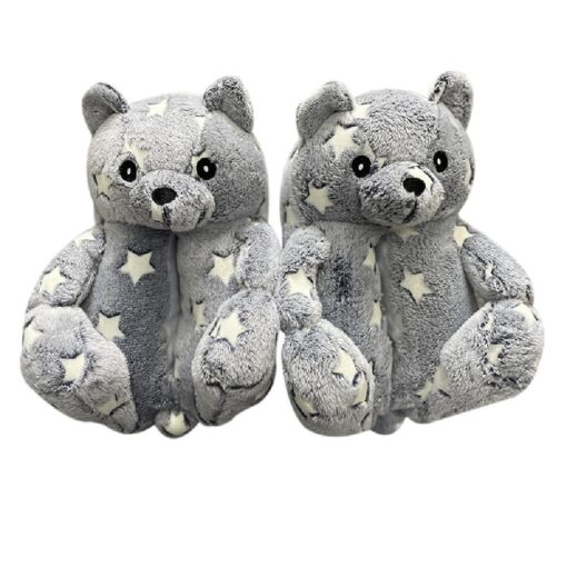 Plush Animal Teddy Bear Slippers Winter Warm Shoes with Sequins - Image 6