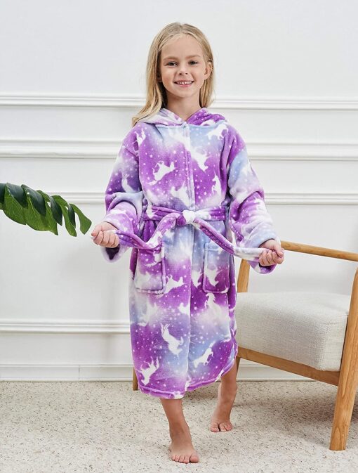 Unicorn Print Children Hooded Bathrobe - Image 6