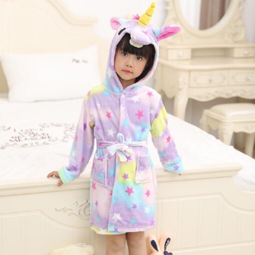 Unicorn Print Children Hooded Bathrobe - Image 10