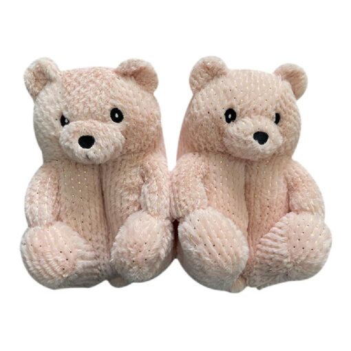 Plush Animal Teddy Bear Slippers Winter Warm Shoes with Sequins