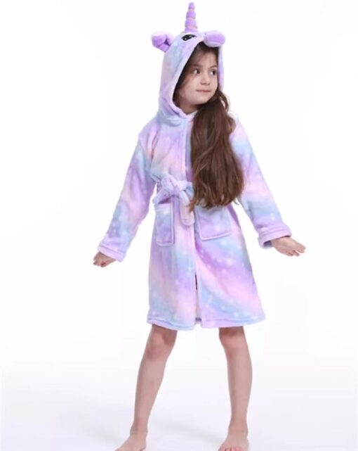 Unicorn Print Children Hooded Bathrobe