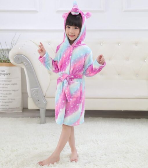 Unicorn Print Children Hooded Bathrobe - Image 12