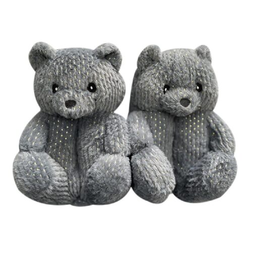 Plush Animal Teddy Bear Slippers Winter Warm Shoes with Sequins - Image 3