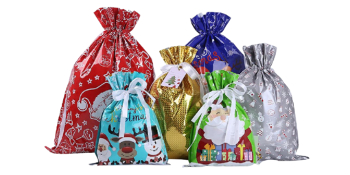 One, Two, or Three Christmas Drawstring Gift Bags