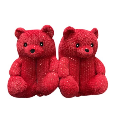 Plush Animal Teddy Bear Slippers Winter Warm Shoes with Sequins - Image 4