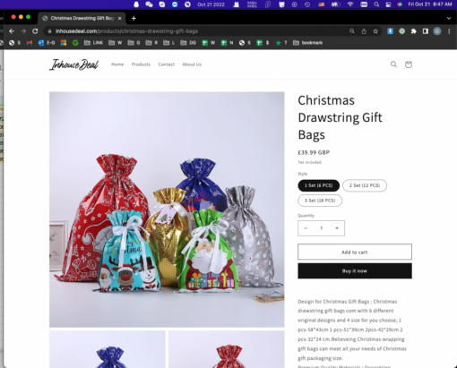 One, Two, or Three Christmas Drawstring Gift Bags - Image 8