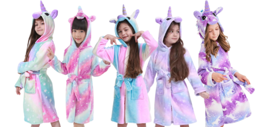 Unicorn Print Children Hooded Bathrobe - Image 4