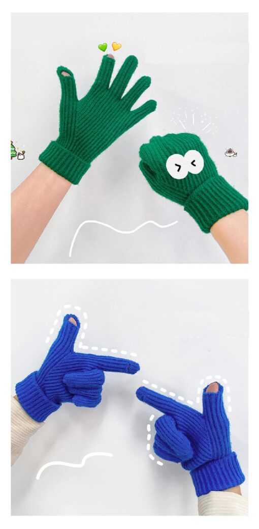 One or Two Pairs Winter Knitted Stretchy Full Fingers Gloves - Image 12