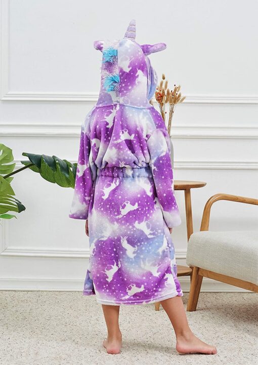 Unicorn Print Children Hooded Bathrobe - Image 7