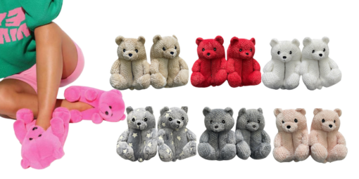 Plush Animal Teddy Bear Slippers Winter Warm Shoes with Sequins - Image 5