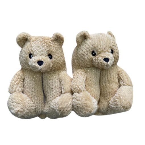 Plush Animal Teddy Bear Slippers Winter Warm Shoes with Sequins - Image 8