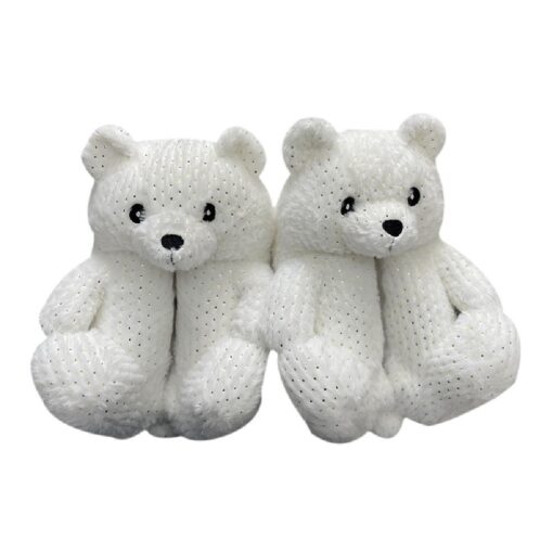 Plush Animal Teddy Bear Slippers Winter Warm Shoes with Sequins - Image 2