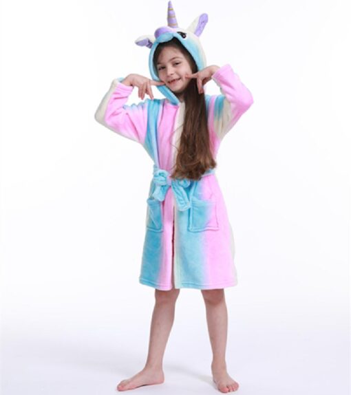 Unicorn Print Children Hooded Bathrobe - Image 16