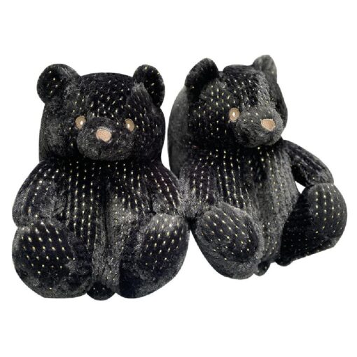 Plush Animal Teddy Bear Slippers Winter Warm Shoes with Sequins - Image 7