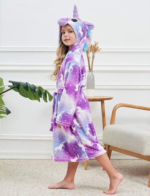 Unicorn Print Children Hooded Bathrobe - Image 9