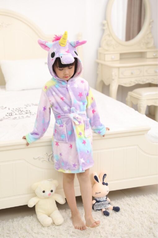 Unicorn Print Children Hooded Bathrobe - Image 3