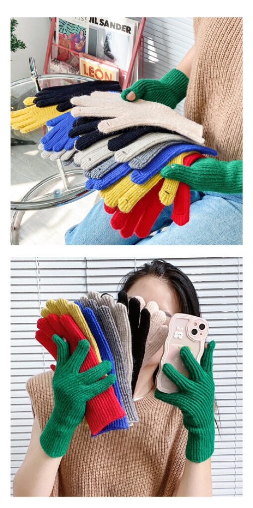 One or Two Pairs Winter Knitted Stretchy Full Fingers Gloves - Image 5