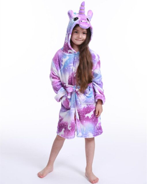 Unicorn Print Children Hooded Bathrobe - Image 14