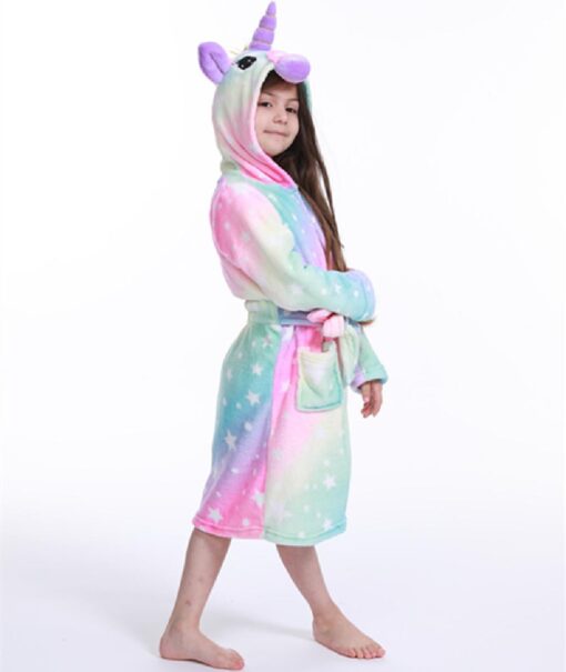 Unicorn Print Children Hooded Bathrobe - Image 5