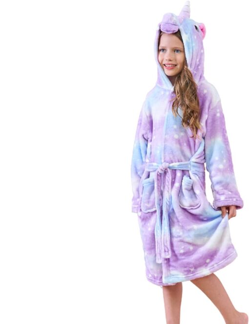 Unicorn Print Children Hooded Bathrobe - Image 11