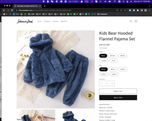 Kids Bear Hooded Pajama Set - Image 4