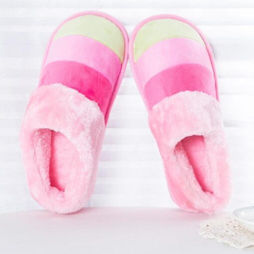 Warm Winter Colourful Stripe Plush Slippers - Image 12