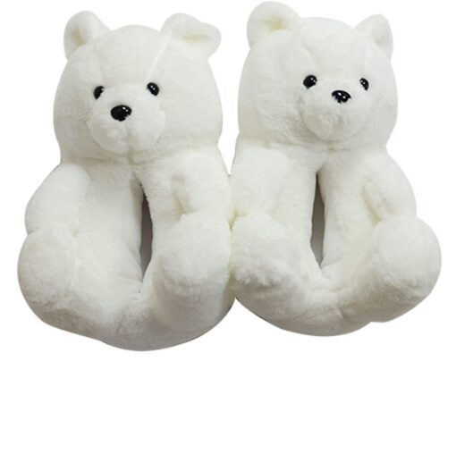 Winter Warm Cozy Plush Teddy Bear Solid Color Slippers - Image 6