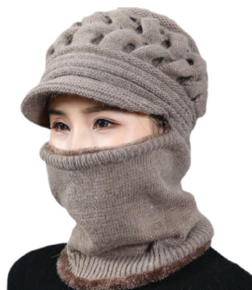 Women's Windproof Knitted Fleece Lined Hat with 2 in 1 Neck Warmer and Mask - - Image 29