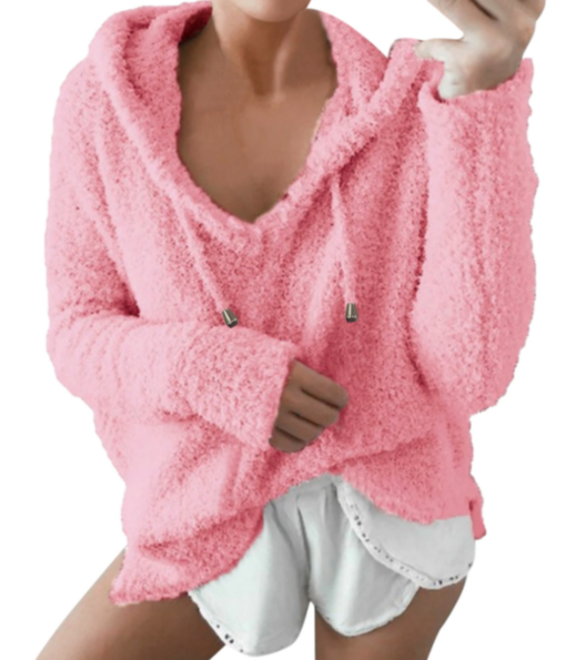 Women Drawstring Plush Hoodie - Image 2