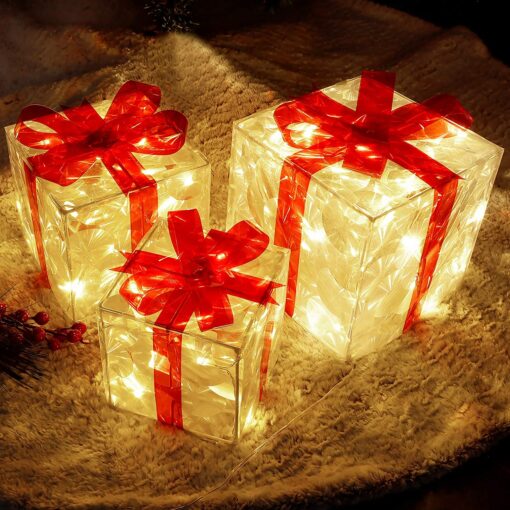 Set of 3 Christmas 60 LED Lighted Gift Boxe - Image 11