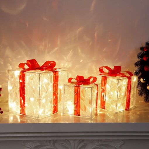 Set of 3 Christmas 60 LED Lighted Gift Boxe - Image 5