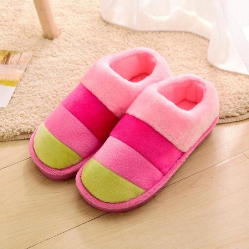 Warm Winter Colourful Stripe Plush Slippers - Image 29