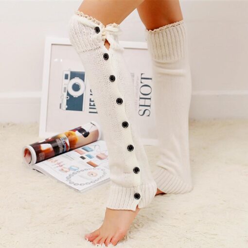 One or Two Pairs Lace straight knit socks with buttons - Image 5