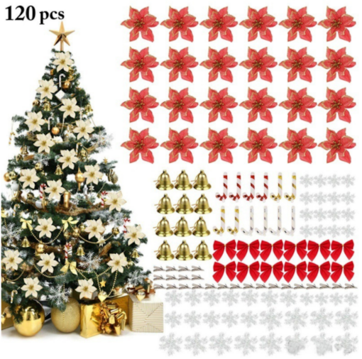 120 pcs Christmas Glitter Poinsettia Flowers Decorative Set - Image 8