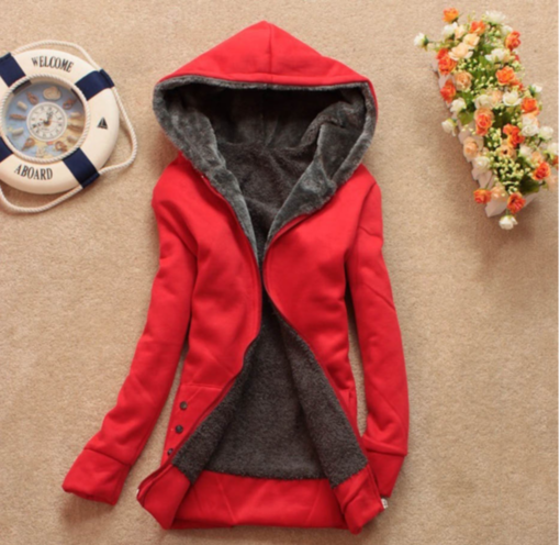 Women Fleece Lined Hooded Zipper Coat - Image 9