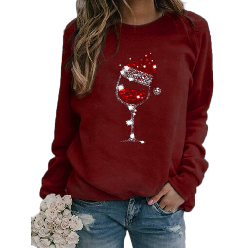 Christmas Glitter Wine Glasses with Santa Hat Sweatshirt Jumpe - Image 3