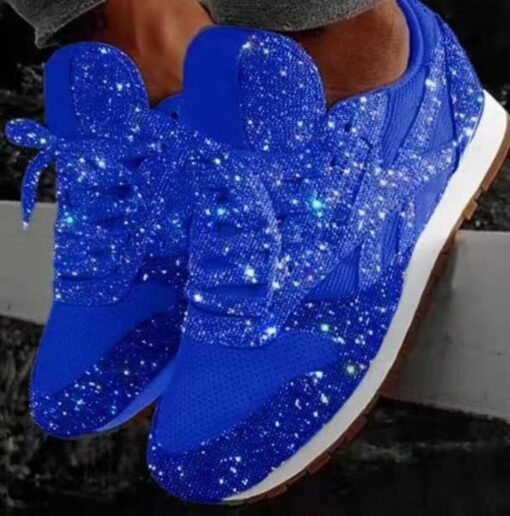 Women Breathable Sequins Lace Up Sneakers - Image 11