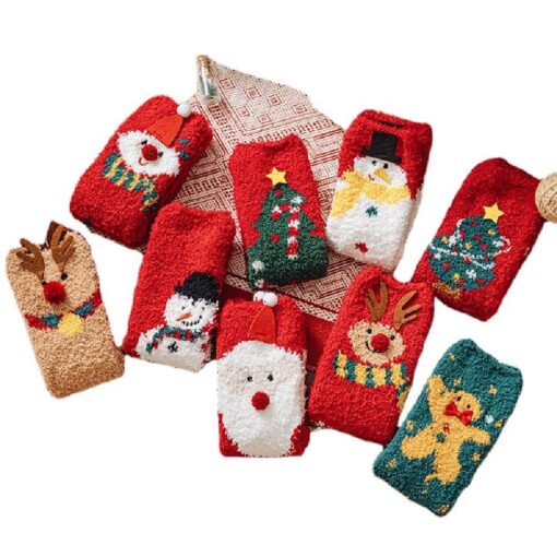 Winter Christmas Coral Velvet 3 Pairs Socks Set - Image 11