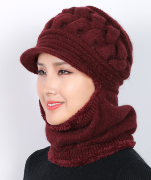 Women's Windproof Knitted Fleece Lined Hat with 2 in 1 Neck Warmer and Mask - - Image 28