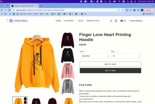 Finger Love Heart Printing Hoodie - Image 4