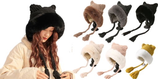 Knitted Women's Oversized Cat Ears Plush Hood