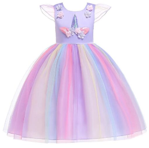 Kids Sleeveless Rainbow Unicorn Princess Dress - Image 2