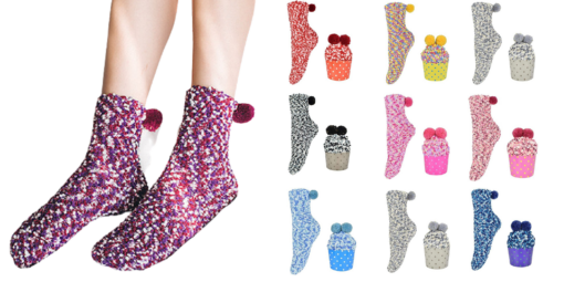 One Three or Nine pairs Soft Plush Colorful Cupcake Socks - Image 10