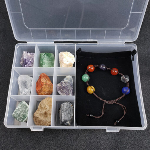 Crystal Raw Stone and Chakra Bracelet Set