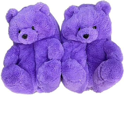 Winter Warm Cozy Plush Teddy Bear Solid Color Slippers - Image 11