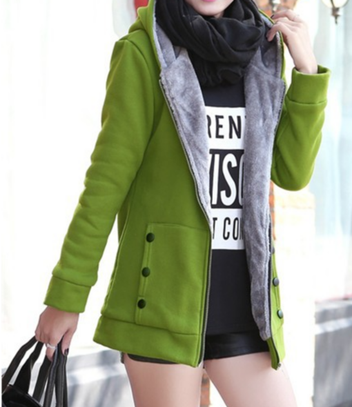 Women Fleece Lined Hooded Zipper Coat - Image 3