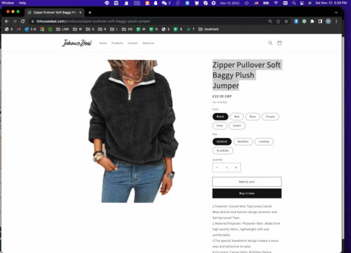 Zipper Pullover Soft Baggy Plush Jumper - Image 2