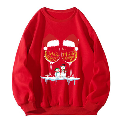 Christmas Wine Glass with Snowman Print Sweatshir - Image 9