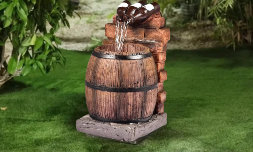 Resin Wine Bottle And Barrel Outdoor Water Fountain