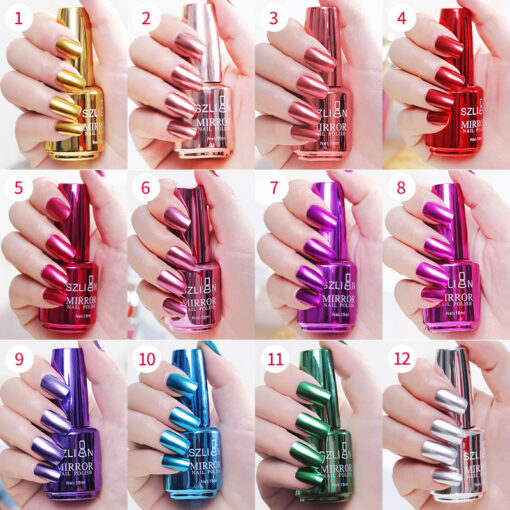 18ml 12 Color Metallic Nail Polish Mirror Colorful Varnishes Metal Color Nail Art Long-lasting - Image 2